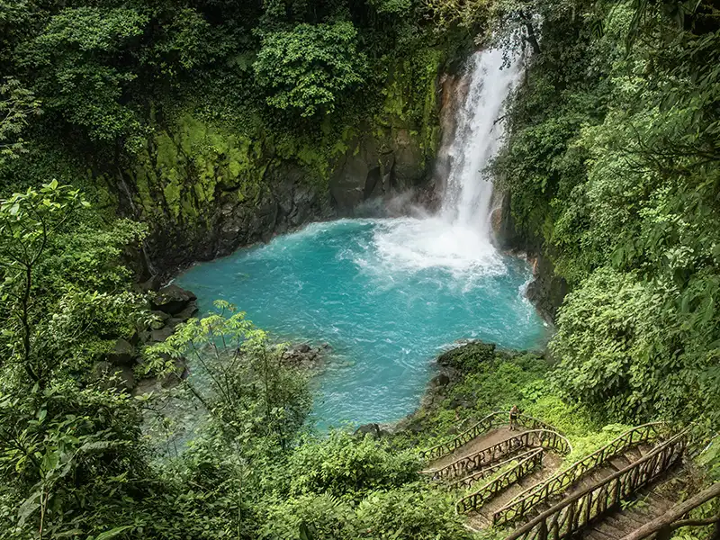 Rio Celeste waterfall at Tenorio Volcano National Park